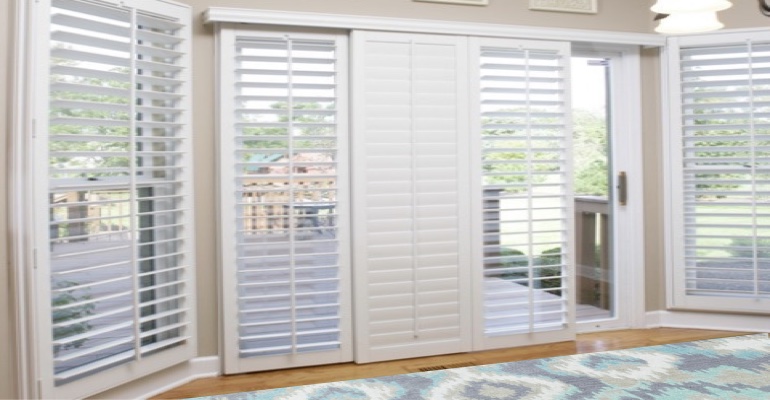 [Polywood|Plantation|Interior ]211] shutters on a sliding glass door in Sacramento